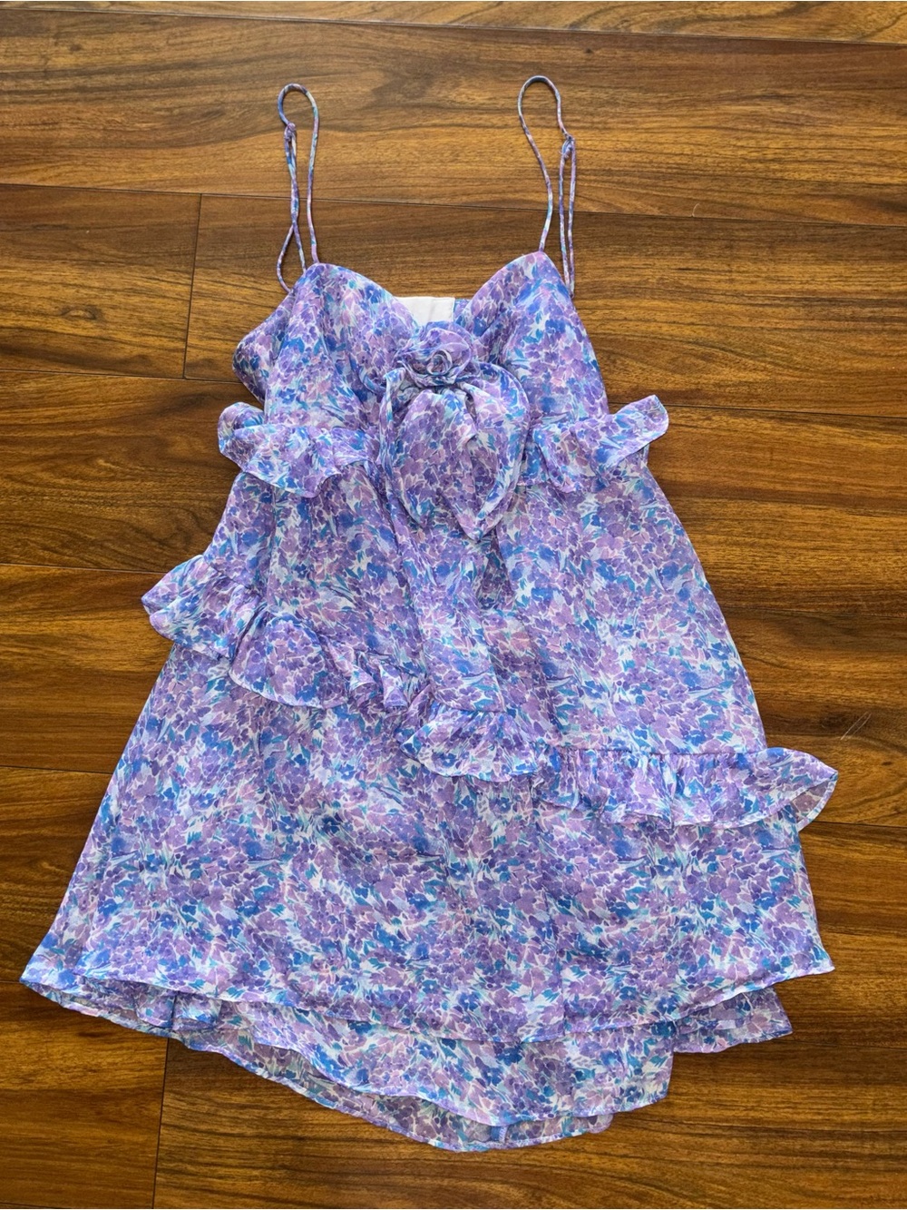 For Love And Lemons Lavender Floral Ruffle Mini Dress